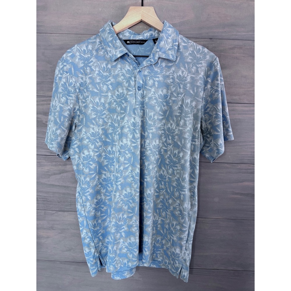 Travis Mathew Mens Blue Floral Tropical Golf Polo‎ Shirt Large Short Sleeve L